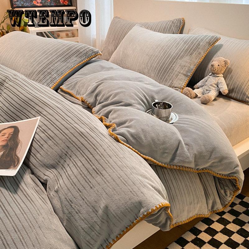 Thickened Yarn Dyed Milk Velvet Bed Top Four Piece Set Of Winter Bound Coral Velvet Quilt Cover Flannel Sheet Quilt Cover