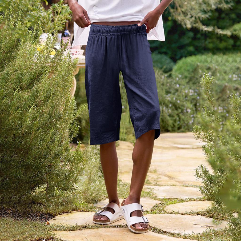 Женские однотонные повседневные брюки с высокой талией, спортивные брюки, шорты 1/2