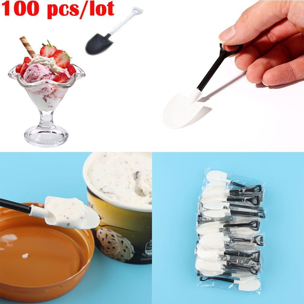 100 Pcs/lot Garden Disposable Party Cutlery Shovel Shape Cake Scoop Dessert Stick Ice Cream Spoon