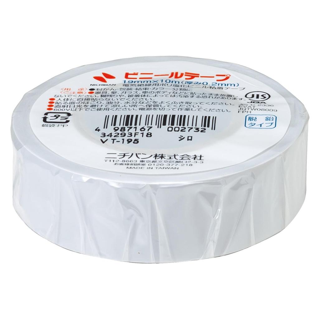Изолента Nichiban белая 19мм x 10м VT-19 (1 пакет)