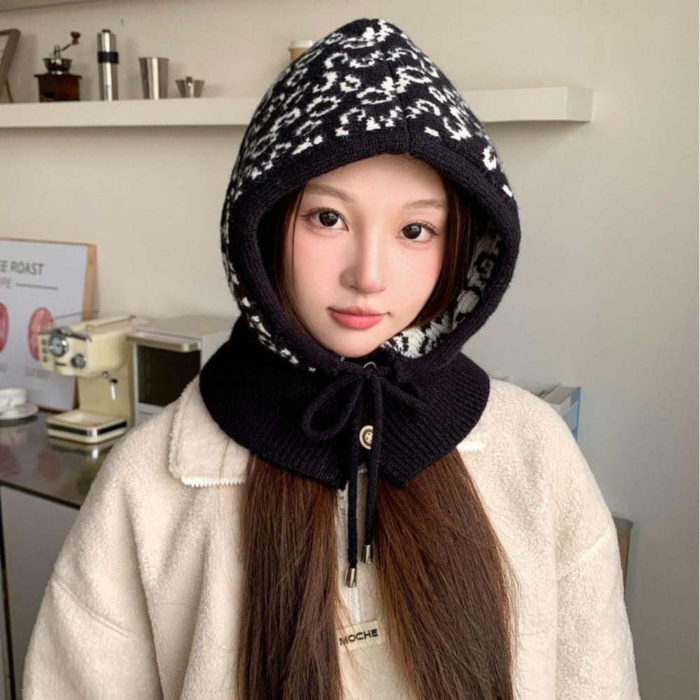 Thickened Balaclava Hat Warm Knitted Hooded Cap Simple Ear Protection Hat Streetwear