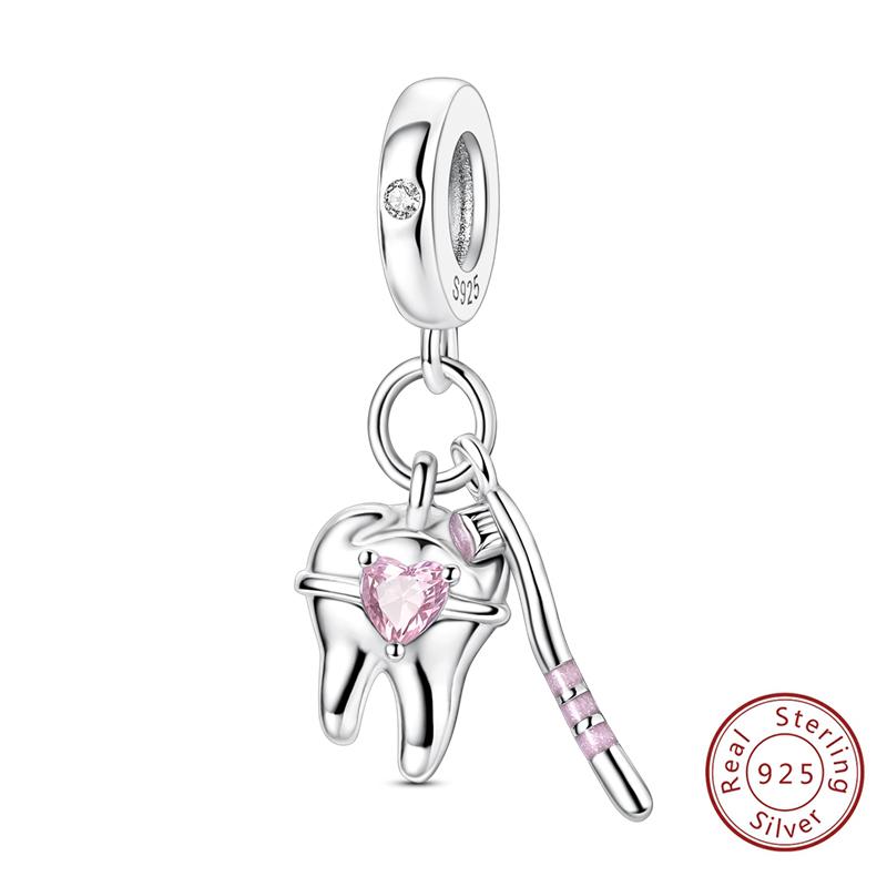 925 Silve Charms Beads Doctor's Teeth Dentist Charms First Aid Kit Dangle For Bracelet Occupation Jewelry Gift