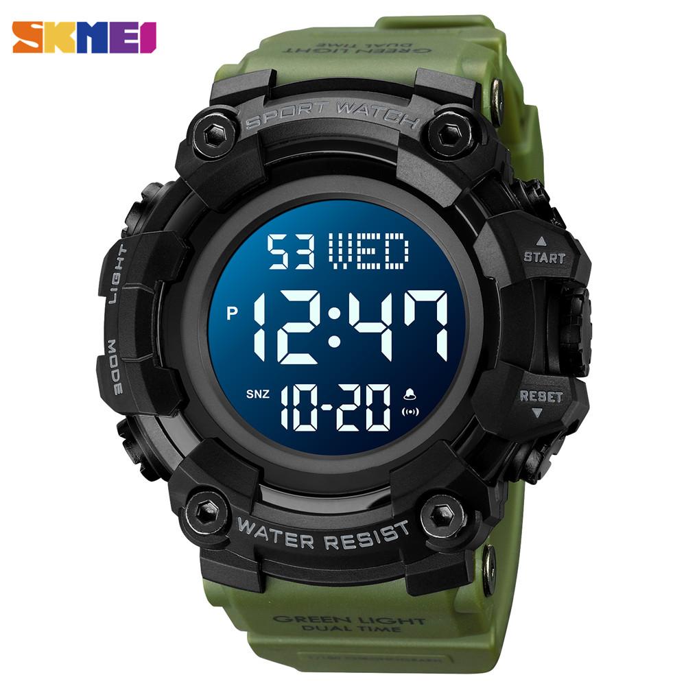 SKMEI Large Dial Stopwatch Sport Watches Mens LED Light Digital Wristwatches 5Bar Waterproof Countdown Clock reloj hombre 1968
