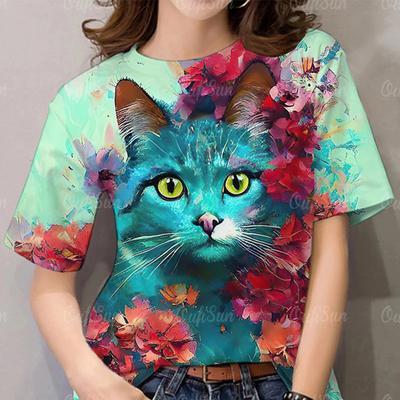 XL-7XL Женская футболка большого размера с круглым вырезом и коротким рукавом с 3D-цифровым принтом