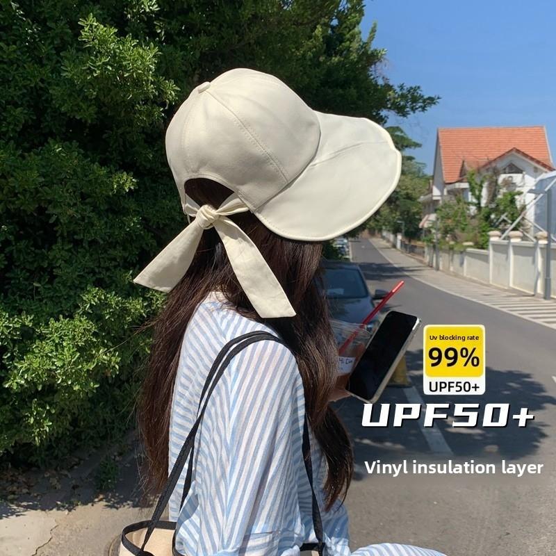 Polyester Sun Hat With Large Brim And Butterfly Bow For Summer Sun Protection
