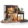 Moin Moin Dollhouse Miniature DIY Kit Modern Dollhouse with Large Lawn and LED Music and Acrylic Case Set, Two-Story Balcony, Lights, Box,