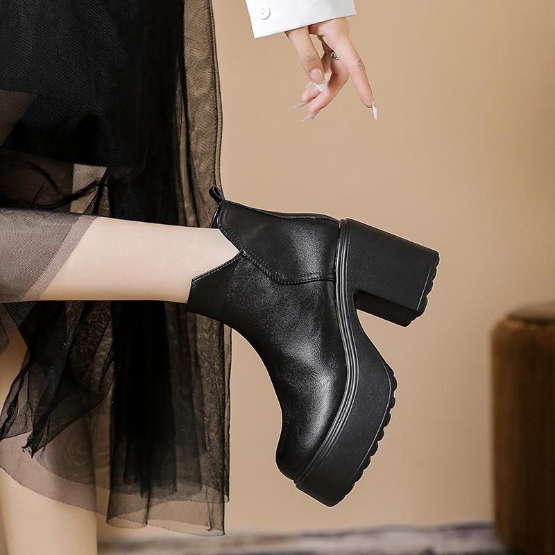 Обувь для женщин 2024 года, новые женские ботильоны на платформе, удобные туфли на толстом каблуке, простые офисные туфли для женщин