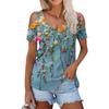 Женская летняя модная повседневная футболка с цветочным принтом, открытыми плечами, V-образным вырезом и короткими рукавами