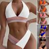 2Pcs/Set Women Summer Bikini Set Halter Backless Bra High Waist Swimming Trunks