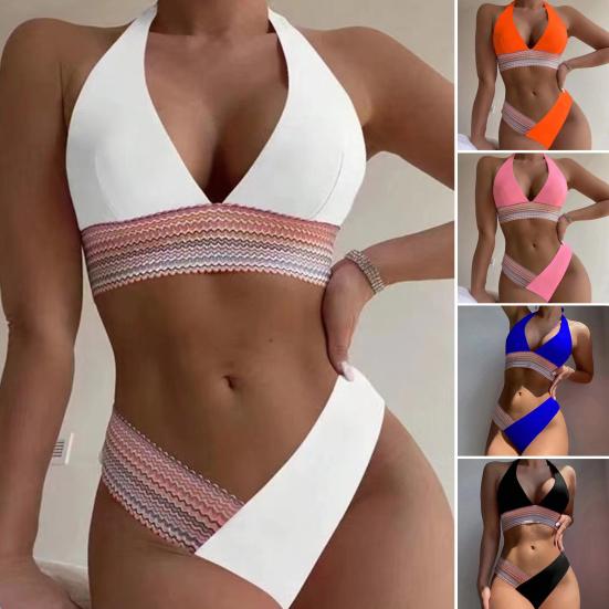 2Pcs/Set Women Summer Bikini Set Halter Backless Bra High Waist Swimming Trunks