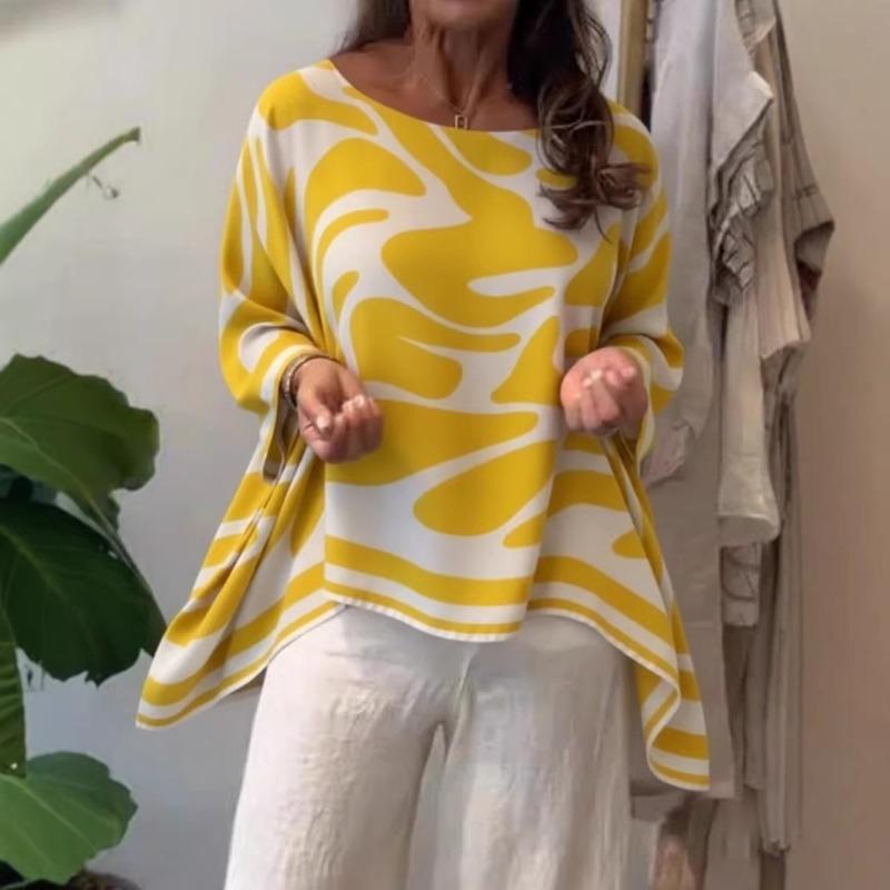 Women S Loose Fit Long Sleeve Crew Neck Print Shirt