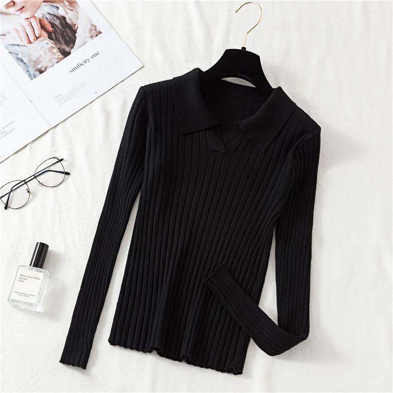 Autumn/winter Knitted T-shirt Women's Pullover Knit Sweater V-neck Polo Shirt Top Knitted Undershirt Women's Stretch Skinny Sweater Undershirt