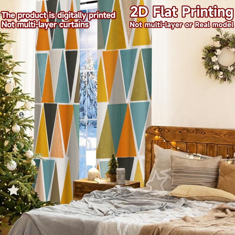 2pcs, 2D FLAT PRINTING Curtains (Without Rod) Colorful Stripes Modern Fashionable Curtainments Prints Light Filtering Curtains