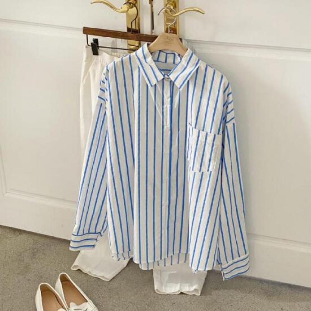 New Arrivals Open Run Women Oversized Striped Shirt Colorful