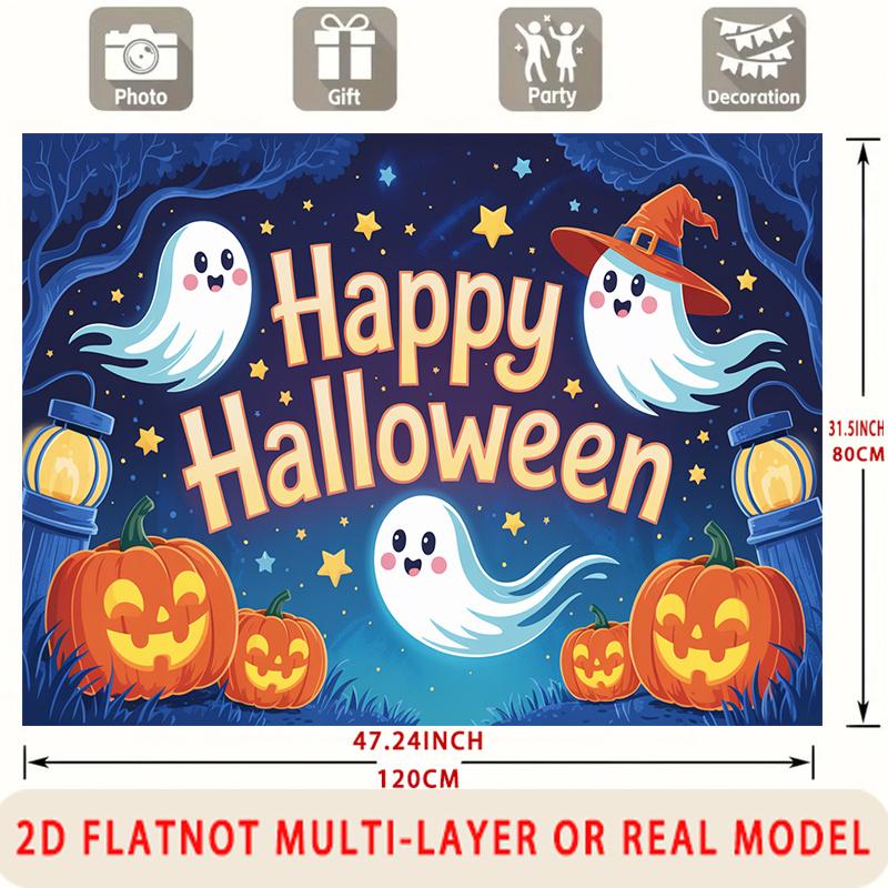 Party Backdrop Halloween Flat Cute Ghosts Pumpkins Witch Multi Layered Celebrations Celebration Photo Booth Front Door Decor