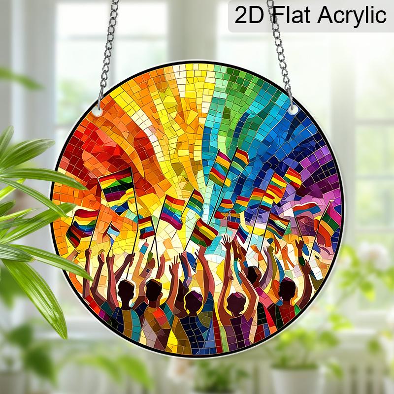Acrylic Rainbow Pride Suncatcher Stained Glass Effect Window Hanging Ornament Colorful Home Decor