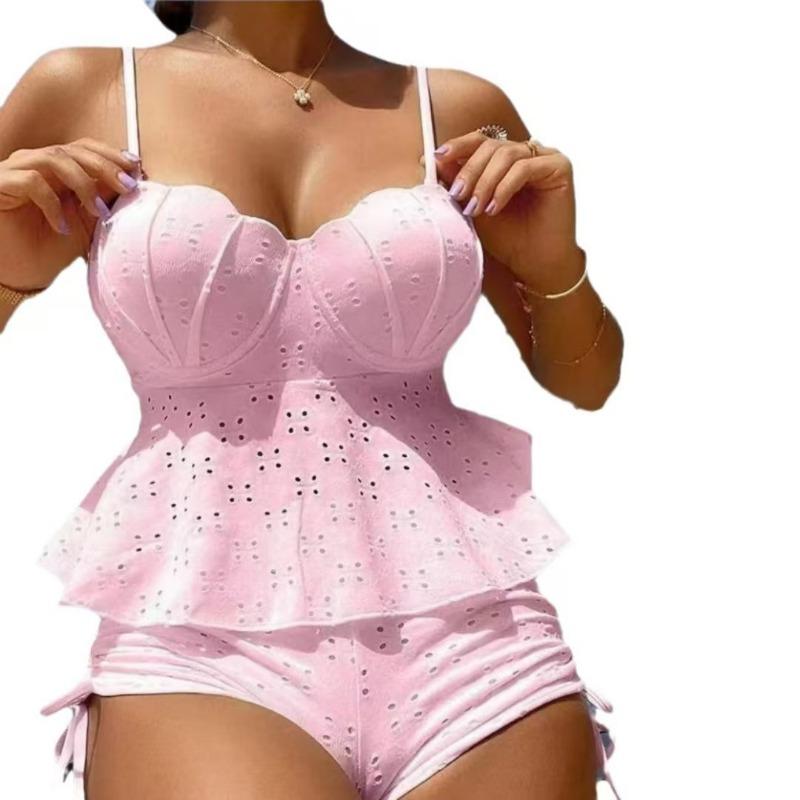 Women S Solid Color Split Swimsuit Sexy Bikini Set Beachwear