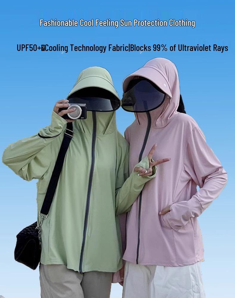 Women's UPF 50+ Detachable Large Brim Sun Protection Jacket - Ice Silk, Breathable, Spring/Summer Sunscreen Clothing