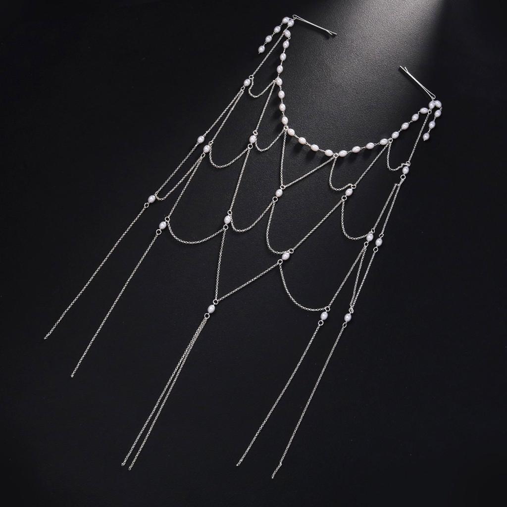 Элегантная свадебная цепочка для волос, аксессуар для волос с полыми узорами и кисточками из жемчуга для свадеб и официальных мероприятий