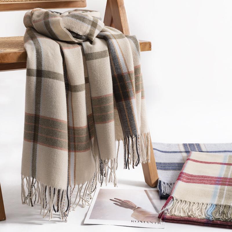 Striped Scarf Women's Autumn and Winter New Imitation Cashmere Japanese and Korean Fashion Shawl Warm Scarf Japanese and Korean Style