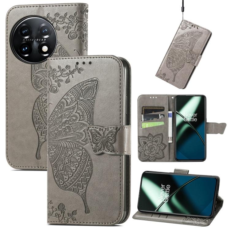 Для OnePlus 11 Butterfly Love Flower Embossed Flip Leather Phone Case
