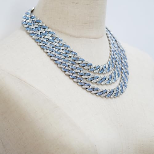 Мужская цепочка-кубинка Takeda Jewelry, полностью усыпанная синими стразами, Серебристая, Широкая цепь, Аксессуар в уличном стиле, 45/50/55 см (55см)