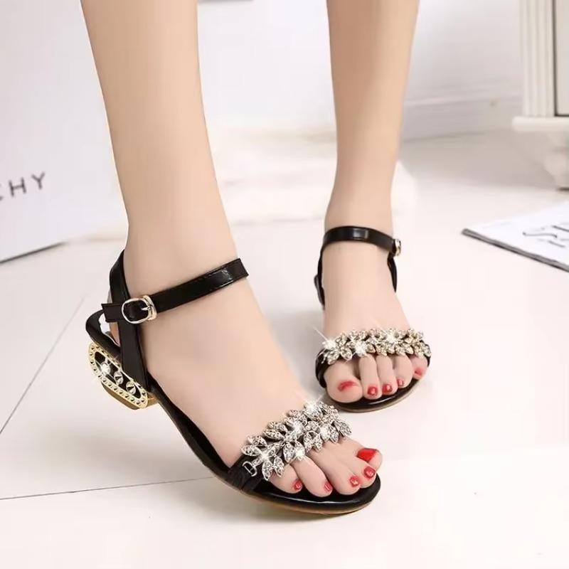 Sexy Summer Women's Sandals Open Toe Slip-on Sandals Women's Low-cut Non-slip Rhinestone High-heeled Sandals Shoe Size 34-41