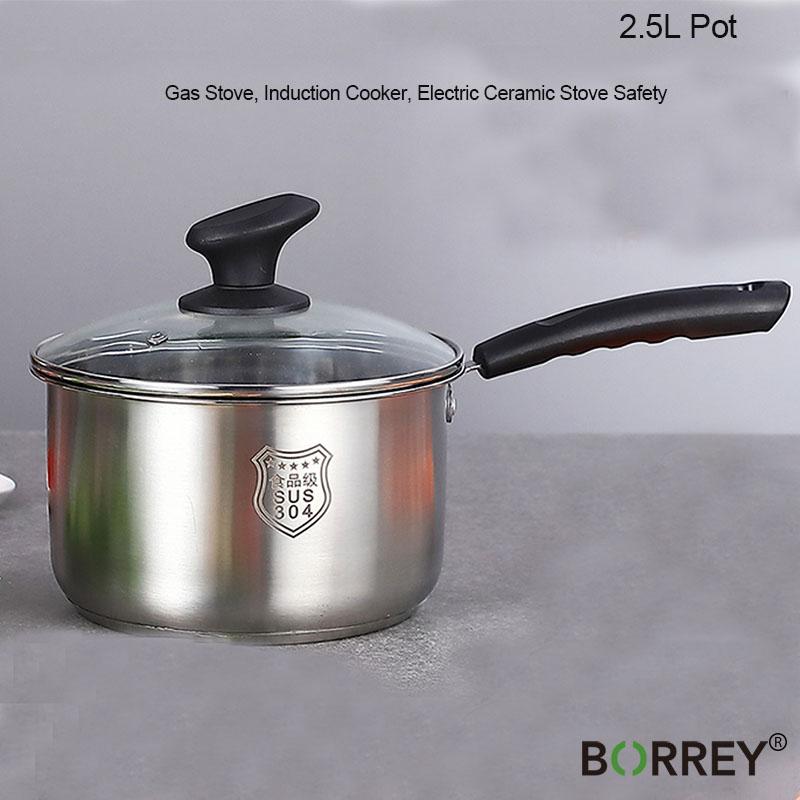 BORREY2.5L Суповая кастрюля, кастрюля для молока, пароварка, утолщенная металлическая кастрюля, универсальные кастрюли для приготовления пищи, кастрюля для индукционной плиты, газовая плита, паровая кастрюля, посуда