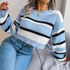 Women's Fall and Winter Casual Striped Long-sleeved Crop Knit Sweater