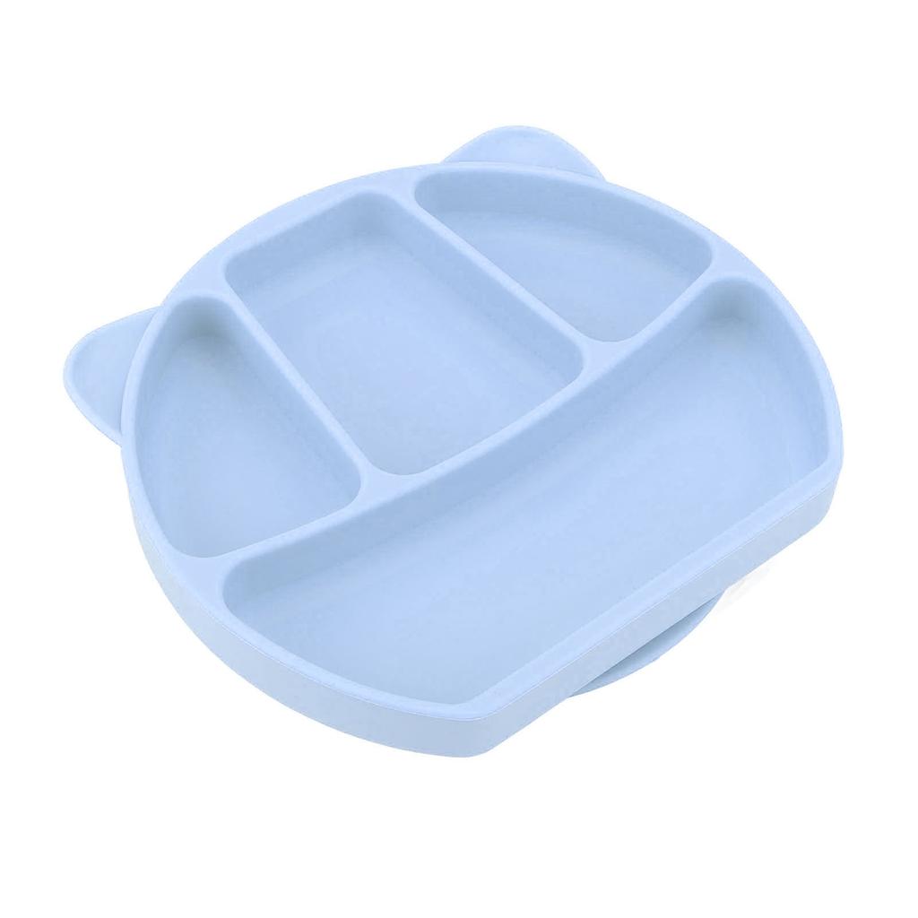 Baby Plate Silicone Divided 3 Compartments Toddler Bowl with Fork Spoon for Dining