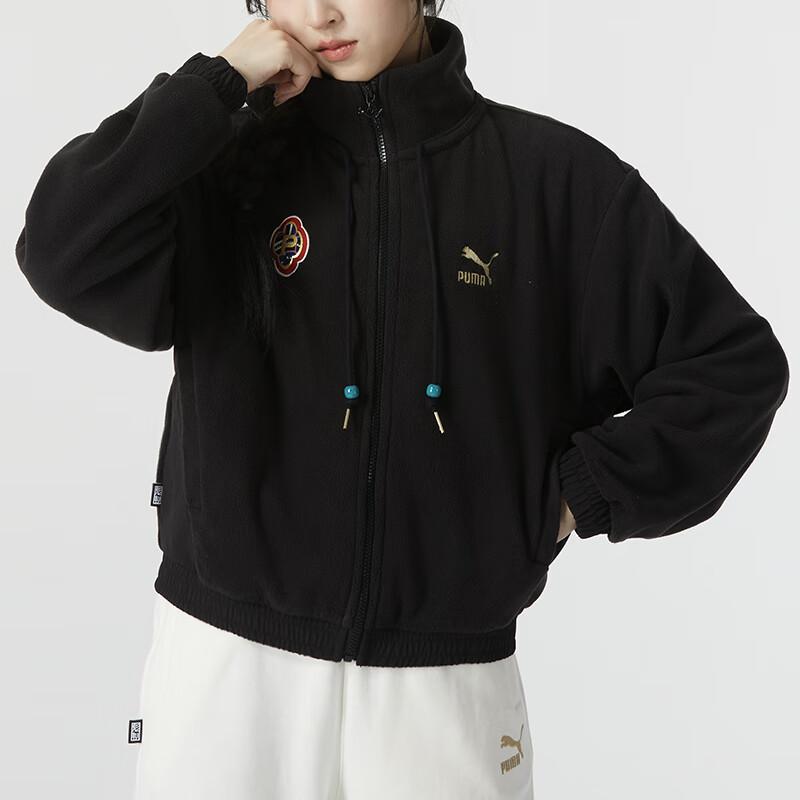 Puma Новогодний логотип вышитый открытый теплый воротник стойка флисовая куртка женская куртка черный 625838-01