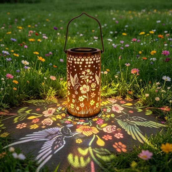 Colorful Solar Floral Lantern, Outdoor Metal Hummingbird Solar Light, Waterproof Butterfly LED Garden Lantern, Hanging Lantern for Outside Table Tree
