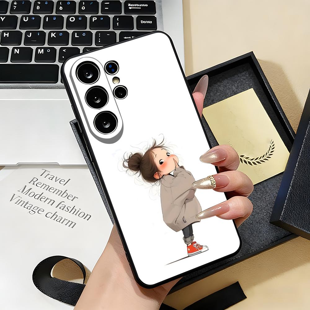 Милый Сердитый Маленький Девочка Чехол Для Телефона Для Samsung S26 S25 S24 FE S23 S22 S21 Plus S20 Ultra Note20Ultra Черный Мягкий Чехол