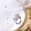 Micro-Inlaid Double Layer Exaggerated Pin Design Copper Fashion Jewelry Finger Rings Open Ring