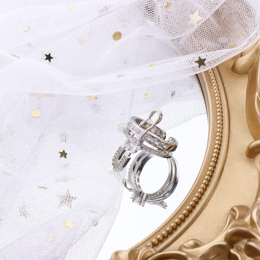 Micro-Inlaid Double Layer Exaggerated Pin Design Copper Fashion Jewelry Finger Rings Open Ring