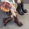 Retro Warm Short Boots Genuine Leather Wool Snow Boots Versatile Thick Heel Women's Shoes