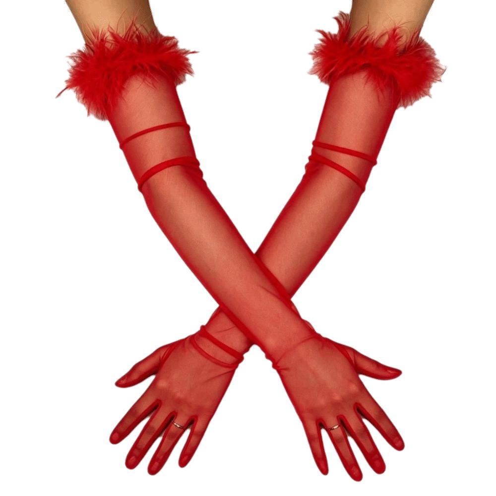 Transparent Long Gloves Solid Color Bridal Gown Accessories Fashion Feather Gloves Prom Dress