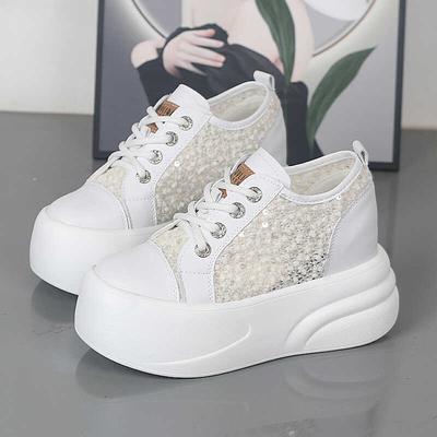 Модные женские летние новинки сетчатые дышащие кроссовки на толстой подошве белые низкие легкие 8 см скрытая платформа каблук повседневная обувь