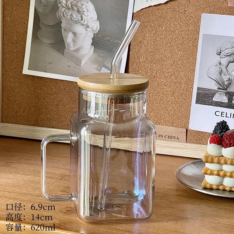 1pc 20oz Mason Jar Cups with Lids and Straws Glass Mugs Iced Coffee Tumbler with Straw Summer Drinkware Home Kitchen Items Tool