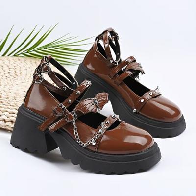 Рок Спайс Герл Маленький каблук Увеличенная панк Платформа Маленькая кожаная обувь 2025 Новое лето