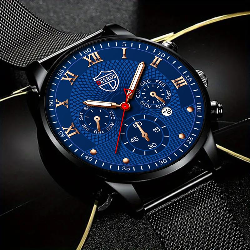 3 шт./набор, 1 шт. Мужские роскошные деловые кварцевые часы из нержавеющей стали с сетчатым браслетом и 1 шт. браслет и 1 шт. ожерелье с