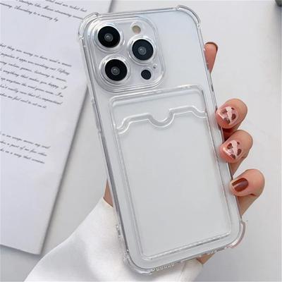Чехол для телефона iPhone 16 15 14 Pro Max 11 Mini X XR XS 7 8Plus Прозрачный с кармашком для карты, держатель, противоударный кошелек