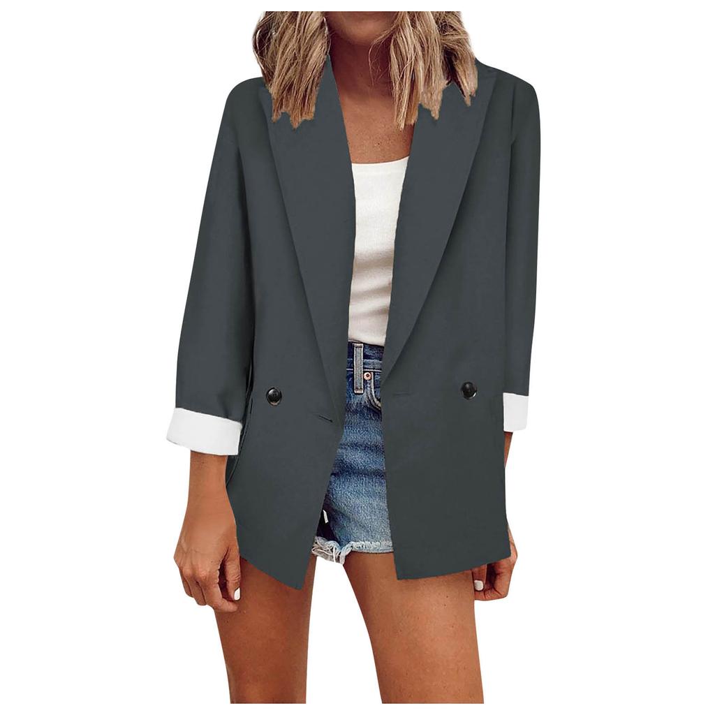 Ladies Long Puff Sleeve Solid Color Pleated Jacket Ladies Cardigan Pocket Casual Jacket