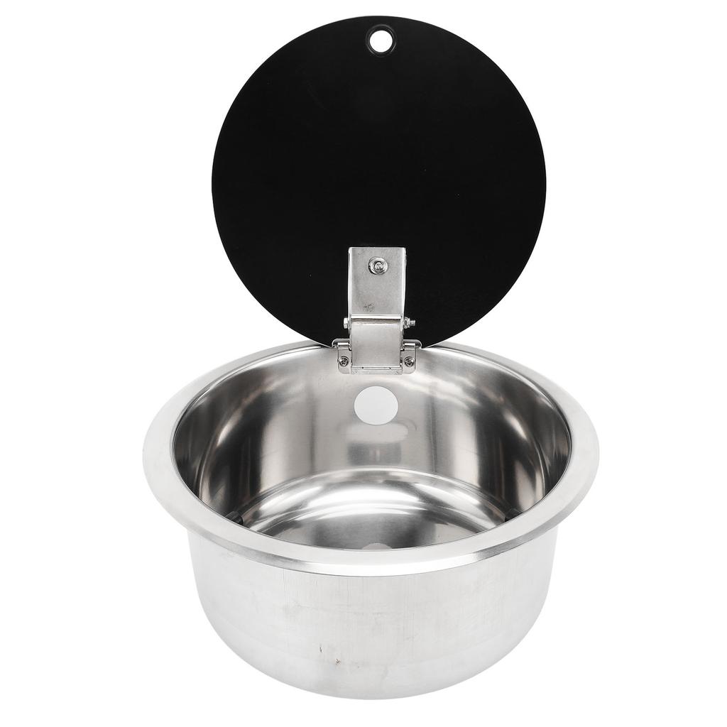 RV Bar Sink 10.2 X 5.1inch Stainless Steel Round Kitchen Sink with Tempered Glass Lid 40mm Drain Hole for Boat Caravan