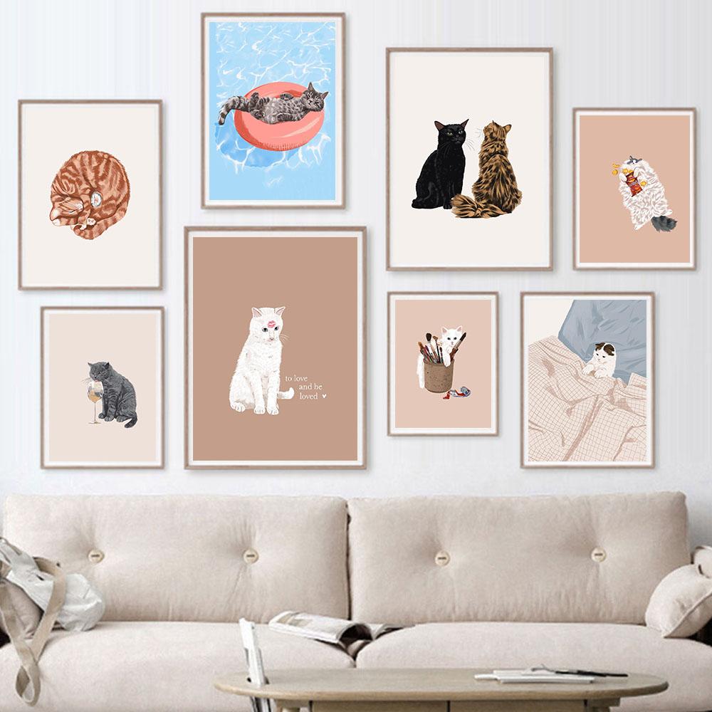 Забавный кот со вкусом шампанского, ленивое лето, холст, картина для любовника кошек, подарки, кухонная настенная художественная картина для гостиной, домашний декор, постер