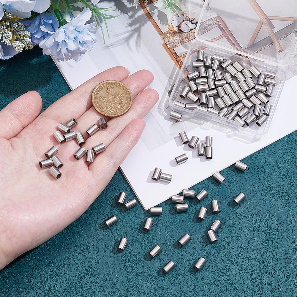 1set 100pcs 304 Stainless Steel Tube Beads Tube Stainless Steel color 7x5mm Hole: 3.8mm