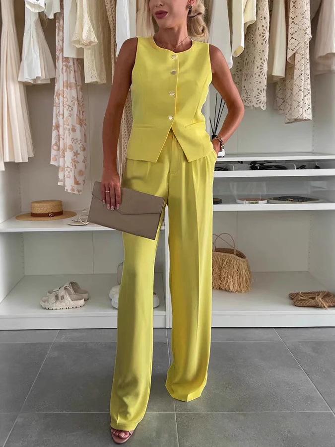 2025 Женский элегантный комплект с V-образным вырезом: жилет и длинные брюки