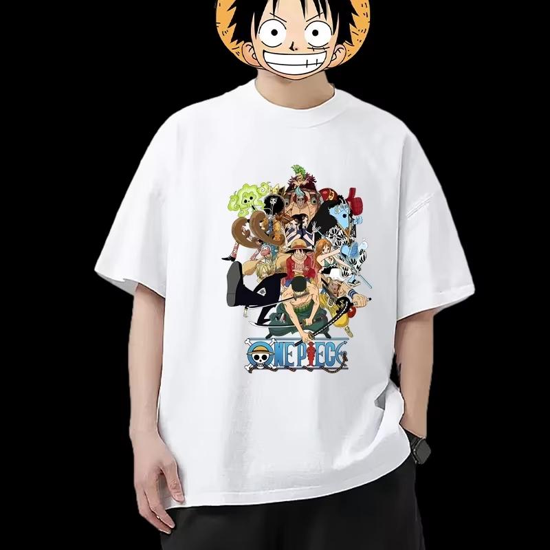 Bandai Genuine One Piece T-Shirt Cotton Short Sleeve Men's and Women's Loose Japanese Animation Luffy Straw Hat Short Sleeve