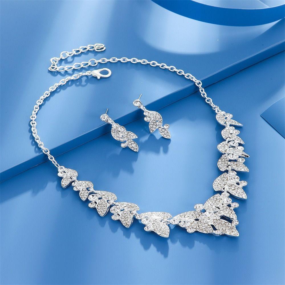 Zircon Earrings Shining Necklace Wedding Party Rhinestone Jewelry Set  Banquet