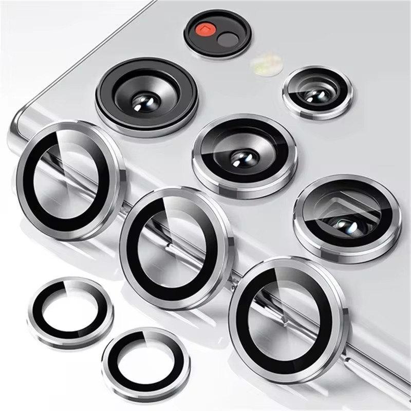 Camera Matel Ring For Samsung Galxy S24 Ultra S23 FE Plus S24+ S22 Ultra Back Lens Tempered Glass Cover Guard Rear Case Cap